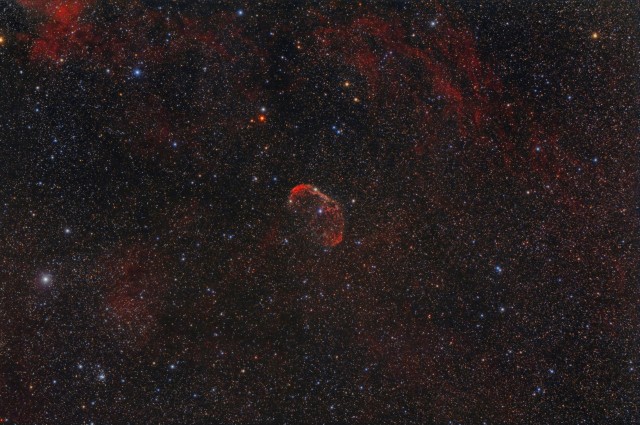 The Crescent Nebula Area. Mosaic of 117x60sec ISO 6400, 9x720" ISO400, 11x480" ISO800 (5.21 hrs.) Data acquired on Oct 17, 2014, Nov 2, 2013, Nov 6 & 7, 2010 and Oct 1, 2007.
