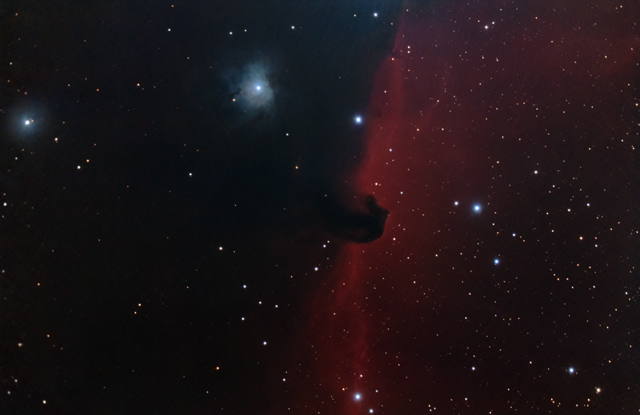 The Horse Head Nebula on Dec 1, 2014. 33x300 sec @ ISO 1600, C8 at F/6.3, IDAS-LPS, Canon T3 (modifed.)