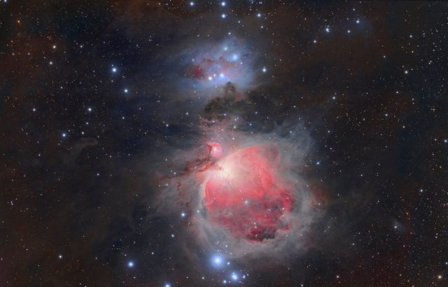 Orion Nebula & The Running Man Nebula. TV-85 for the base image and a C-8 image for the core.