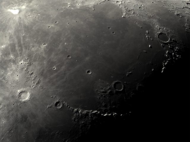 Famous craters Plato, Archimedes and Copernicus on the moon.