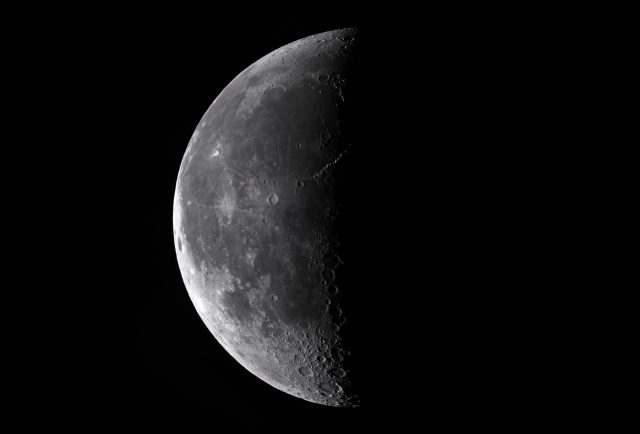 Waning Crescent Moon Mosaic on Oct 23, 2016. 17 panels, 6" F/8 Newtonian, Aptina AR0130 planetary cam.
