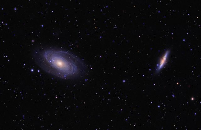 M81 and M82 Galaxies.  Combined data from 3 imaging sessions. T3 as the base image.