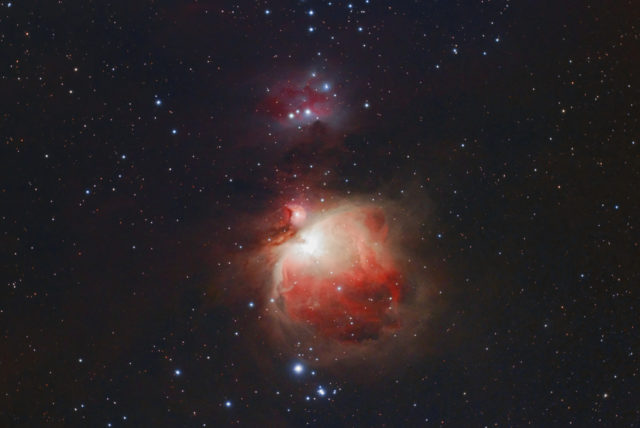The Orion Nebula on 2/20/24. 68x180 sec, QHY294C at -10C, Antlia Triband filter, Astro-Tech AT60EDP at F/5.