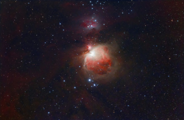 The Orion Nebula on 2/20/24. 68x180 sec, QHY294C at -10C, Antlia Triband filter, Astro-Tech AT60EDP at F/5. Full Field.