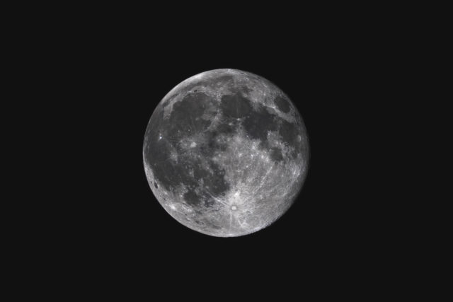 The February Full "Snow" Moon of 2024. AT60EDP, QHY294C, Antlia Triband filter.  The best 20 frames of 45, stacked in AutoStakkert.   1.5x enlarged crop.