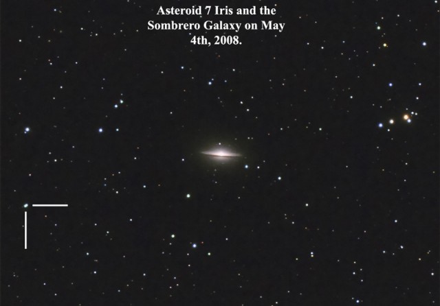 The Sombrero Galaxy and Asteroid 7 Iris